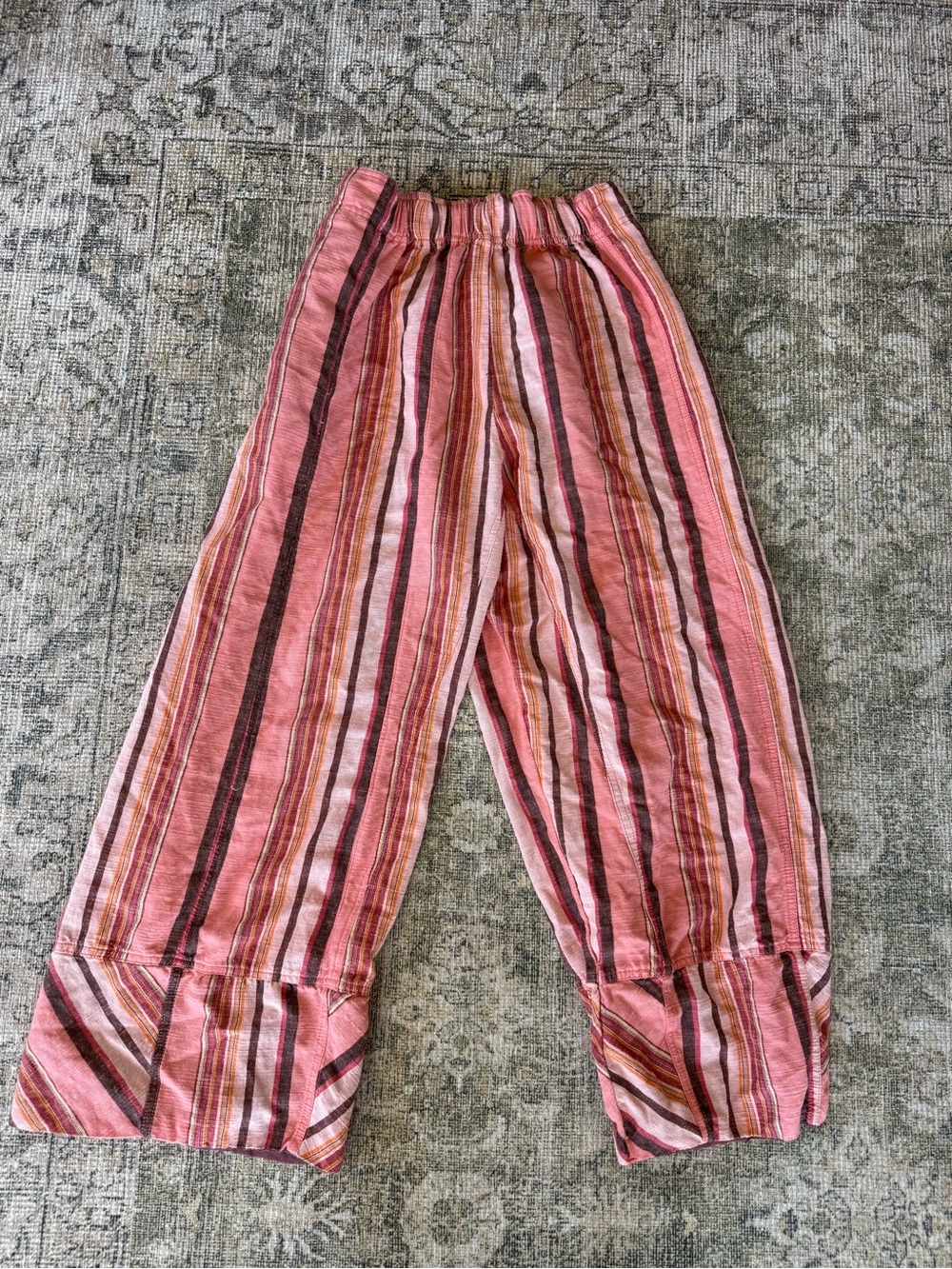 Free People Days End Cotton & LinenStriped Wide-Leg Pants Flowy Size Large - Picture 8 of 9